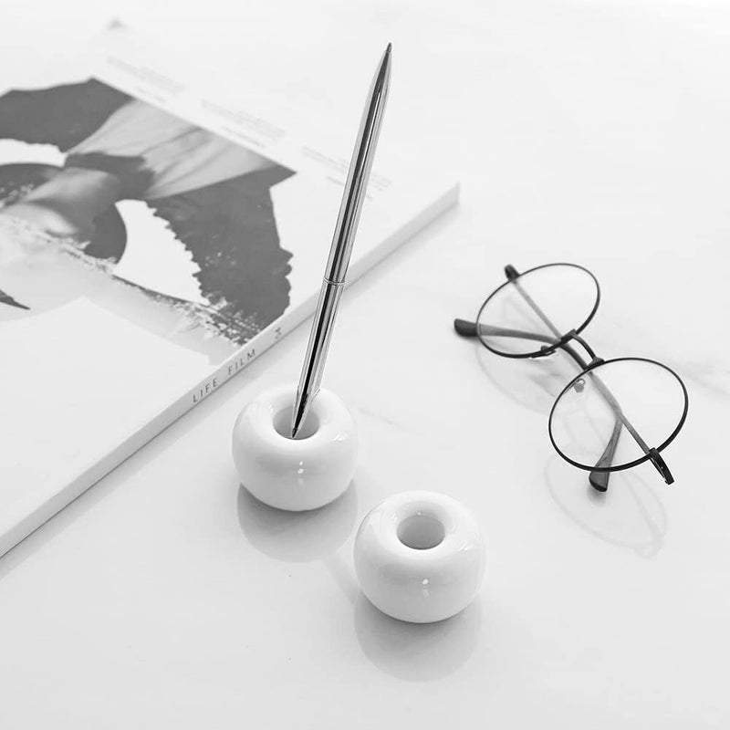 HalfofLife Mini Ceramics Toothbrush Holder Stand for Bathroom Vanity Countertop, Handmade Couple Toothbrush Head Holder, Shaver Holder and Office Pen Holder, 2-Piece Set White - Image 5